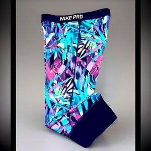 New Nike Pro Cool Dri Fit Capri 3/4 Training Leggings Blue/Black Everyday Sz M